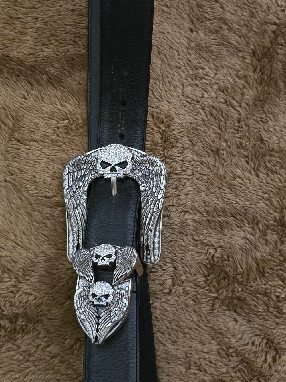 Harley-Davidson Willie G Skull Leather Belt with Silver Winged Skull Buckle